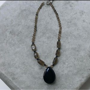 Necklace Black Onyx And Smokey Quartz 17” Chunky Statement